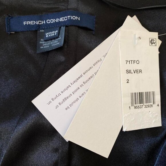 French Connection Little Shilling Silver Jacquard Strapless Mini Dress Size 2 - Picture 4 of 4